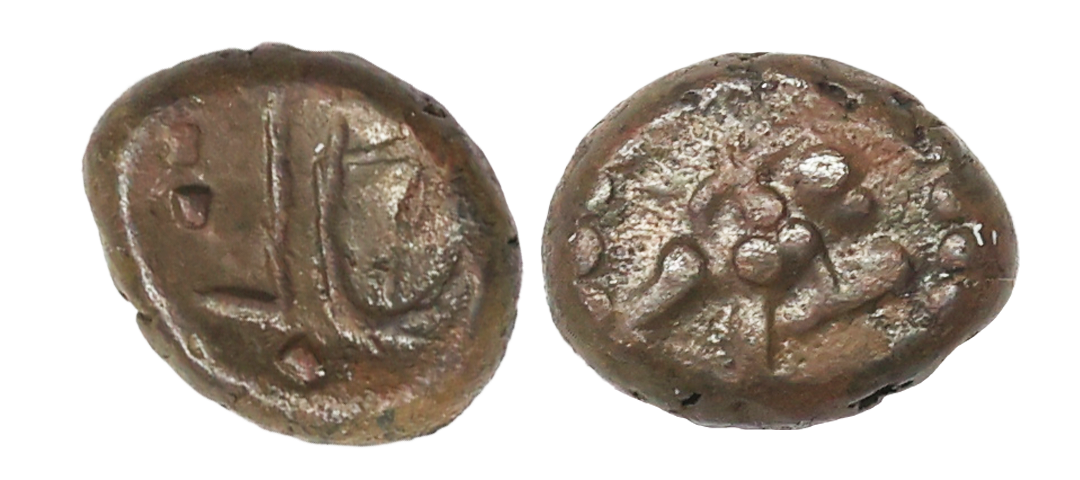 Arcot Nawabs, (18th Century AD), Copper Kasu, 1.83 gms, Obv. Standing deity Hanuman to rig