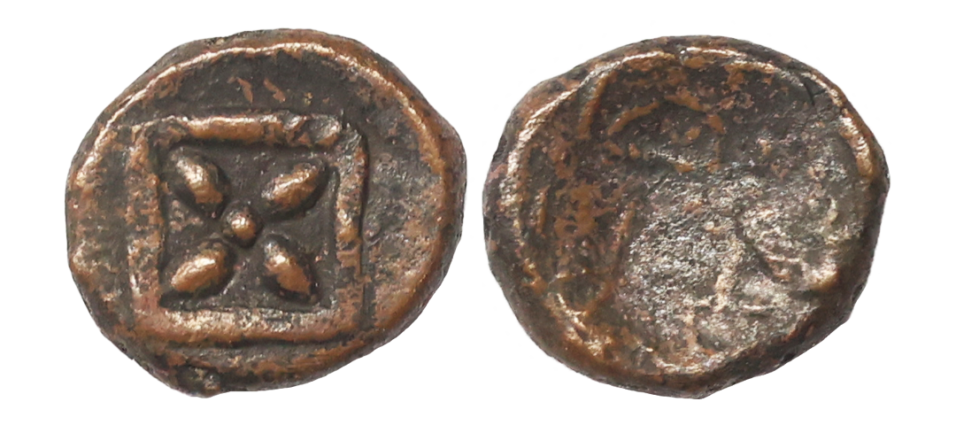 Arcot Nawabs, Mafus Khan, (c. 1790-95 AD), Copper Kasu, 2.16 gms, Obv. Flower with four pe