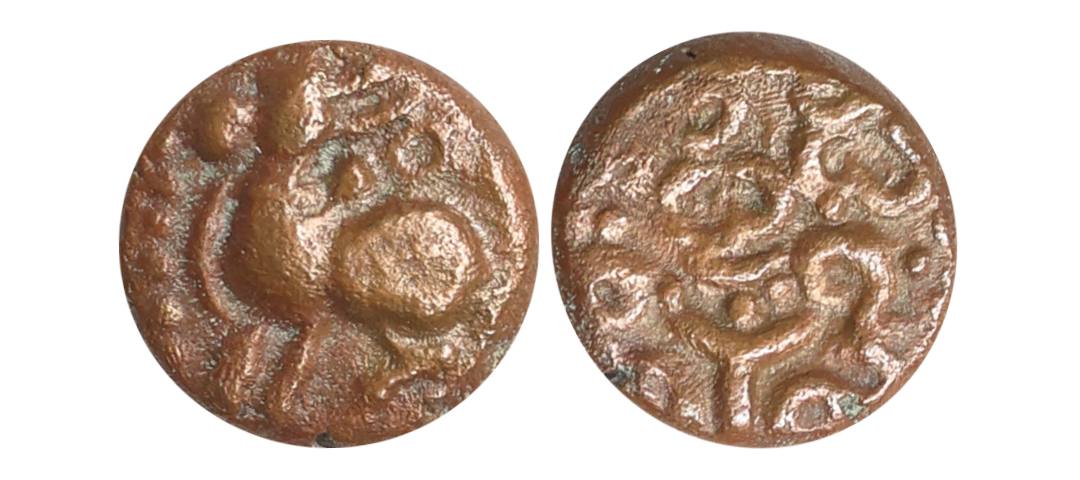 Vijayanagar Empire, Sangama Dynasty(15th Century AD), Copper Kasu, 2.70 gms, Obv. Humped b
