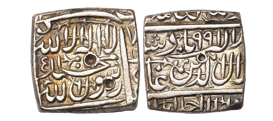 Akbar, Silver Square Rupee, 11.26g, Dar-ul-Sultanate Ahmedabad Mint, AH 991, Kalima type (