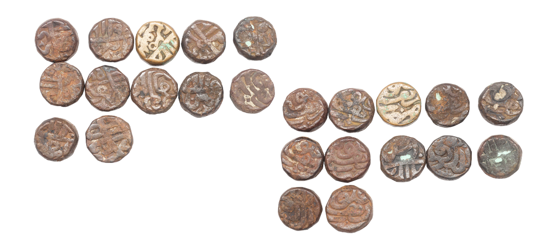 Akbar (AH 963-1014, 1556-1605 AD), Copper Dam, Dehli Mint, Full 12 Ilahi Months Set, KM # 